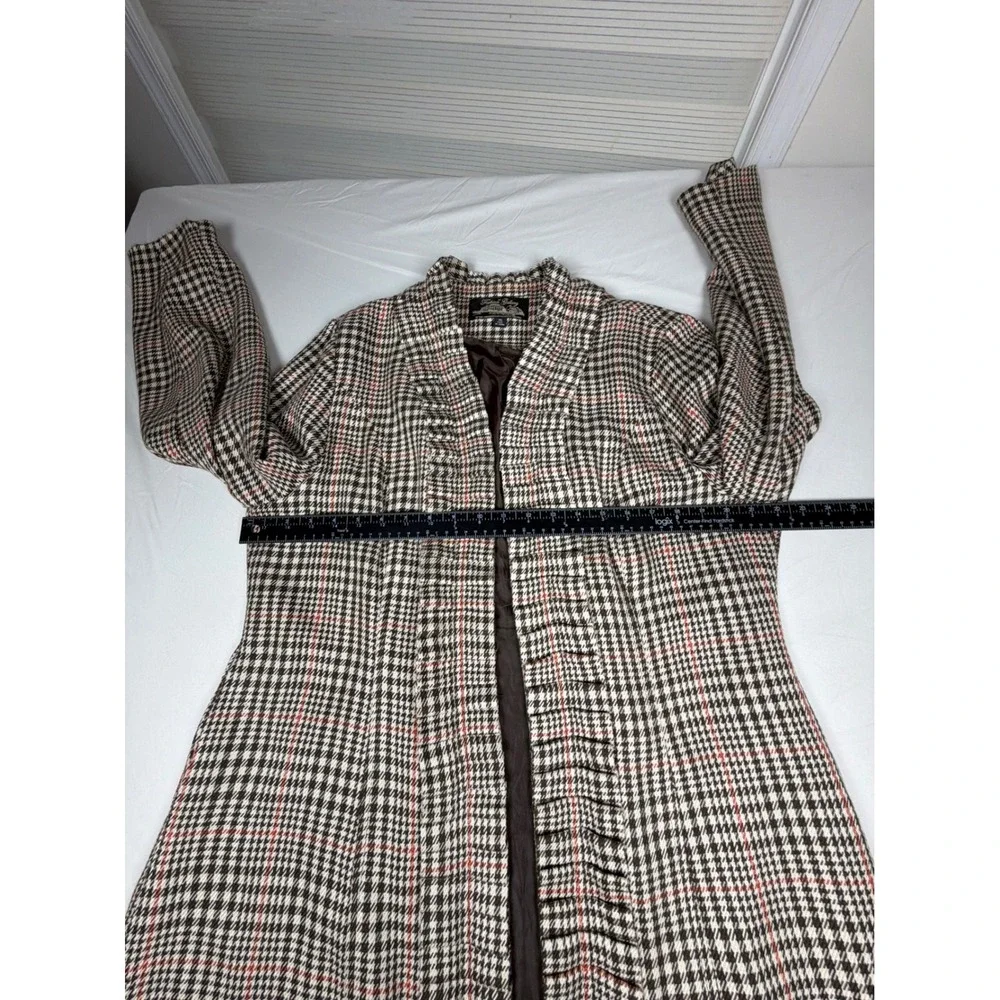 The Fashion Gallery Houndstooth Ruffle Trim Open Front Coat XL Plaid - Picture 6 of 11